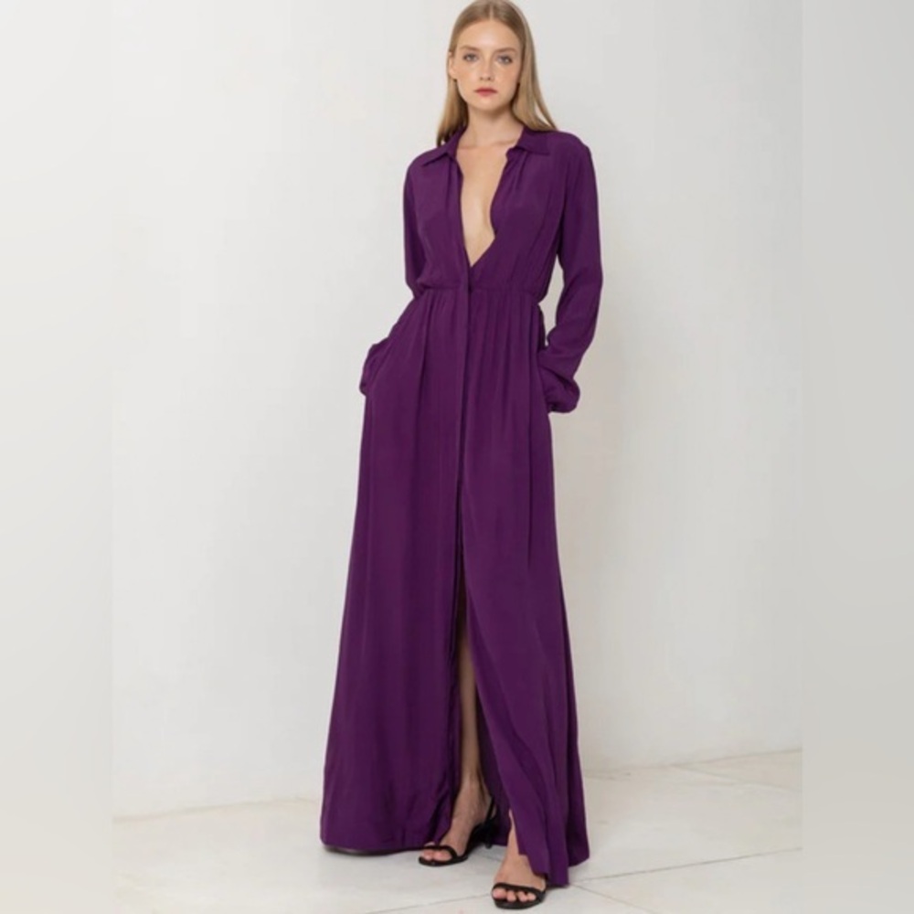 SWF S/W/F Size S • Purple Plum Long Sleeve Button Up Maxi Long Dress.